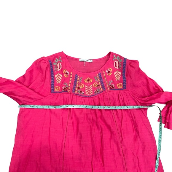 Figueroa & Flower pink embroidered ruffle sleeve blouse size XL peasant bohemian - Picture 9 of 10